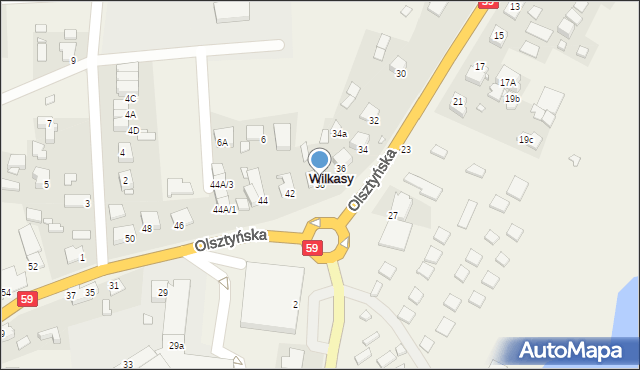 Wilkasy, Olsztyńska, 38, mapa Wilkasy