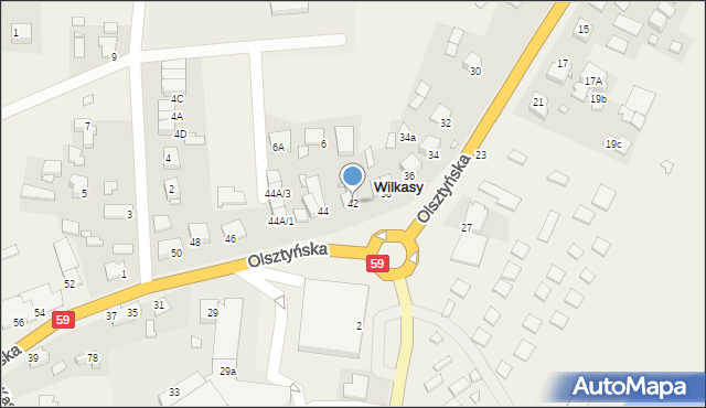 Wilkasy, Olsztyńska, 42, mapa Wilkasy