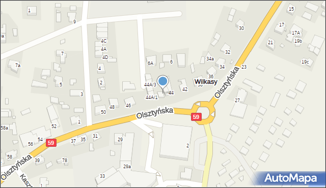 Wilkasy, Olsztyńska, 44/1, mapa Wilkasy