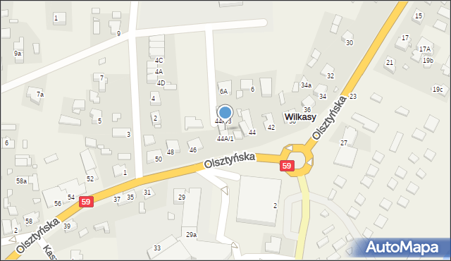 Wilkasy, Olsztyńska, 44A/2, mapa Wilkasy