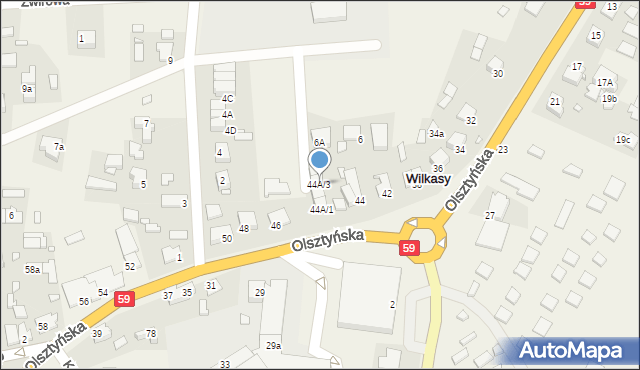 Wilkasy, Olsztyńska, 44A/3, mapa Wilkasy