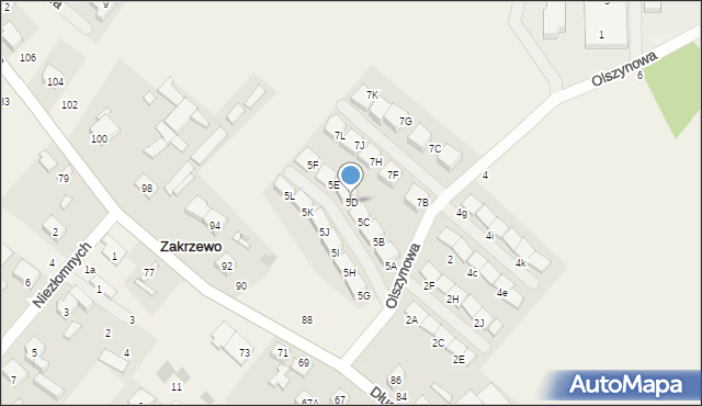 Zakrzewo, Olszynowa, 5D, mapa Zakrzewo