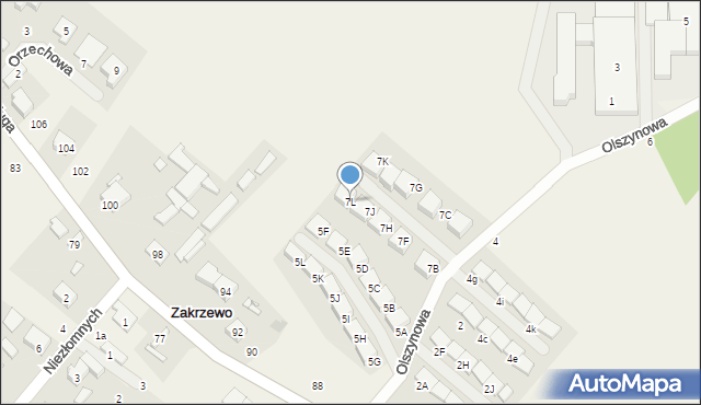 Zakrzewo, Olszynowa, 7L, mapa Zakrzewo