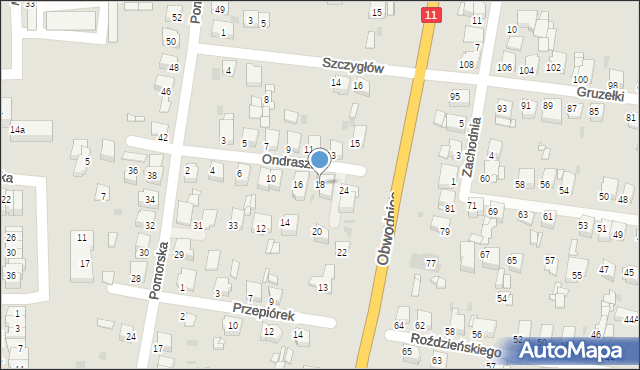 Tarnowskie Góry, Ondraszka, 18, mapa Tarnowskie Góry