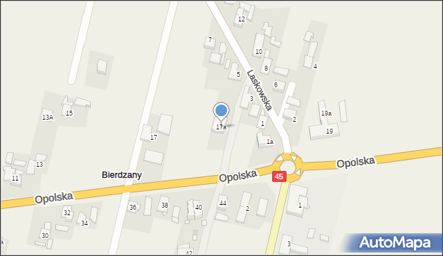 Bierdzany, Opolska, 17a, mapa Bierdzany