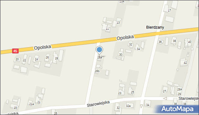 Bierdzany, Opolska, 28a, mapa Bierdzany