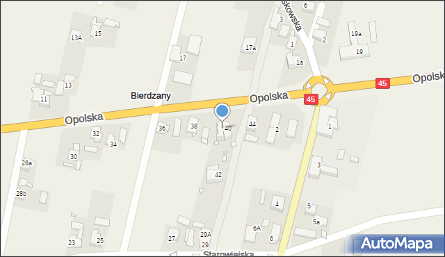 Bierdzany, Opolska, 40a, mapa Bierdzany