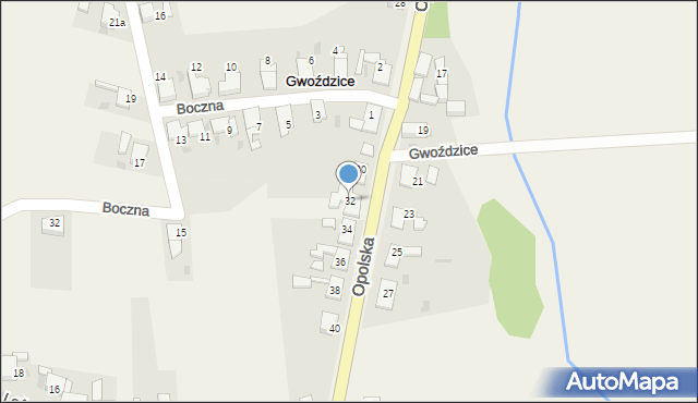 Gwoździce, Opolska, 32, mapa Gwoździce