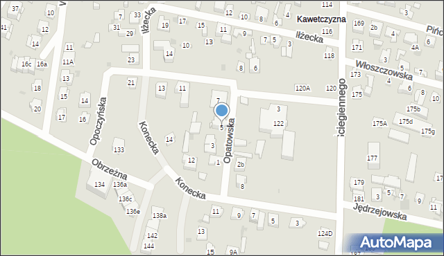 Kielce, Opatowska, 5, mapa Kielc