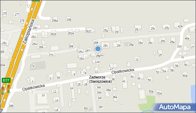 Kraków, Opatkowicka, 25z, mapa Krakowa