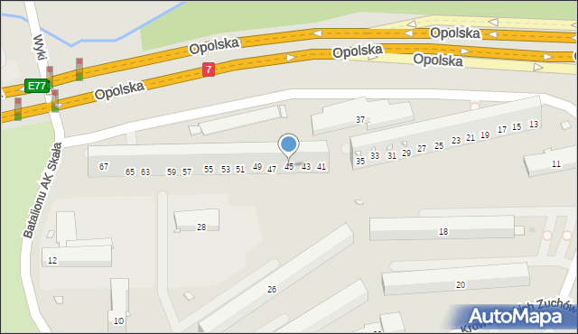 Kraków, Opolska, 45, mapa Krakowa