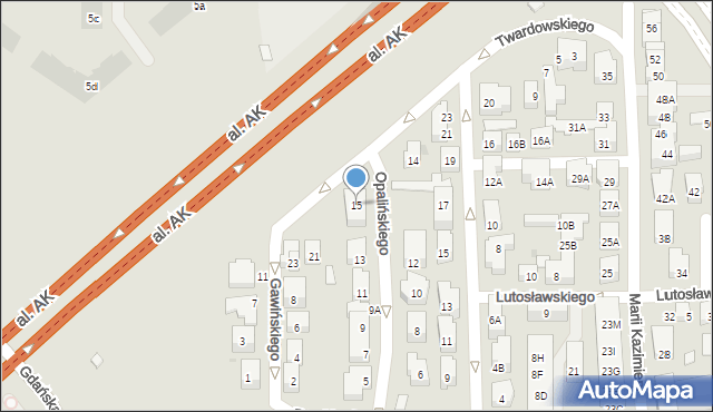 Warszawa, Opalińskiego Krzysztofa, 15, mapa Warszawy