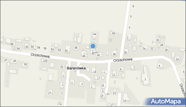Baranówka, Orzechowa, 42, mapa Baranówka