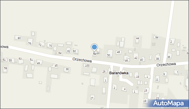 Baranówka, Orzechowa, 54, mapa Baranówka