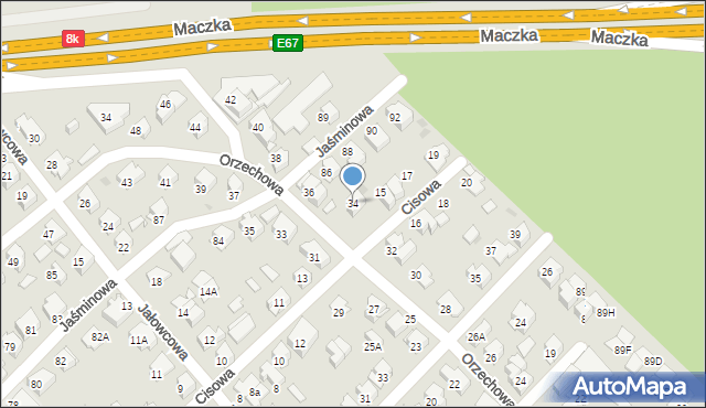 Białystok, Orzechowa, 34, mapa Białegostoku