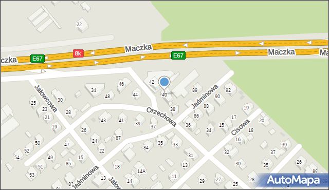 Białystok, Orzechowa, 40, mapa Białegostoku