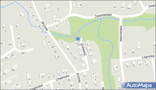 Bielsko-Biała, Orawska, 9, mapa Bielsko-Białej