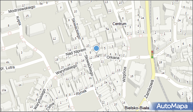 Bielsko-Biała, Orkana Władysława, 10a, mapa Bielsko-Białej