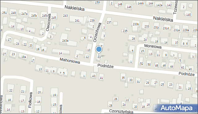 Bydgoszcz, Orzechowa, 11, mapa Bydgoszczy