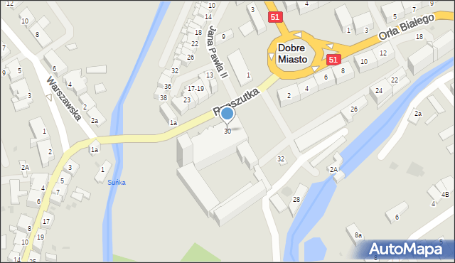 Dobre Miasto, Orła Białego, 30, mapa Dobre Miasto