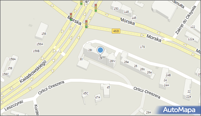 Gdynia, Orlicz-Dreszera Gustawa, gen., 28, mapa Gdyni