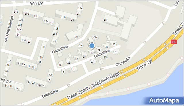 Gniezno, Orcholska, 27, mapa Gniezna