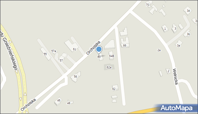 Gniezno, Orcholska, 60, mapa Gniezna