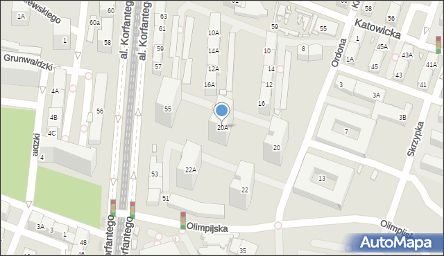 Katowice, Ordona, 20A, mapa Katowic