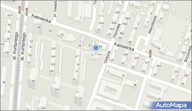 Katowice, Ordona, 8A, mapa Katowic