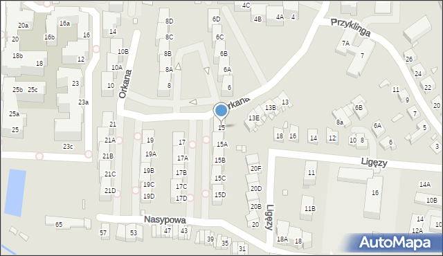 Katowice, Orkana Władysława, 15, mapa Katowic