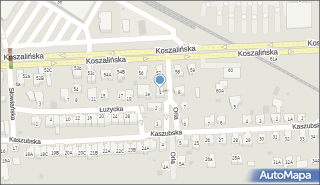 Kołobrzeg, Orla, 1, mapa Kołobrzegu