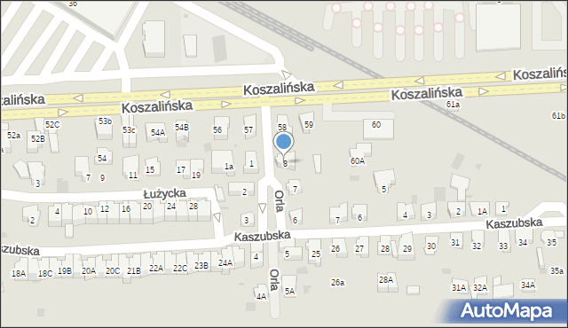 Kołobrzeg, Orla, 8, mapa Kołobrzegu
