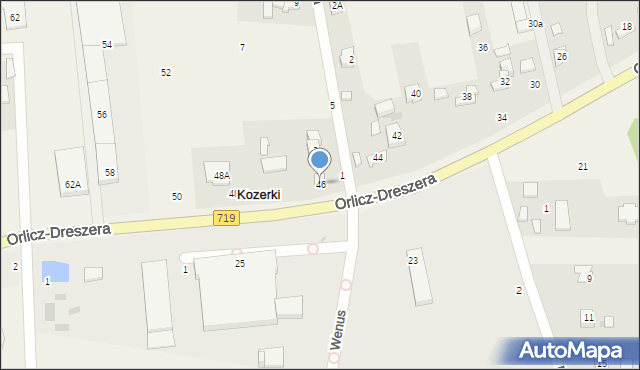 Kozerki, Orlicz-Dreszera Gustawa, gen., 46, mapa Kozerki