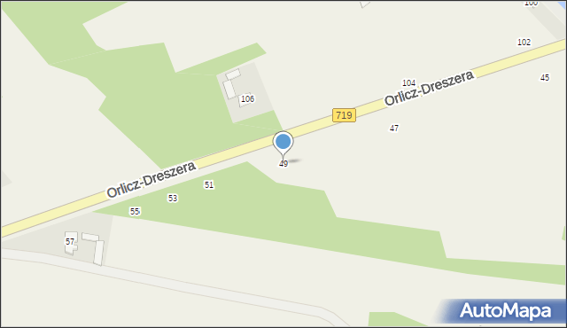 Kozerki, Orlicz-Dreszera Gustawa, gen., 49, mapa Kozerki