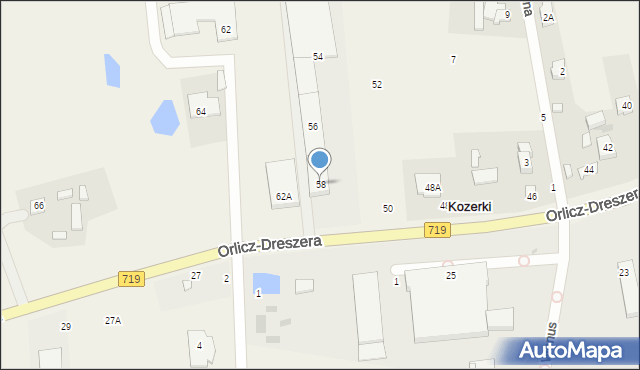 Kozerki, Orlicz-Dreszera Gustawa, gen., 58, mapa Kozerki