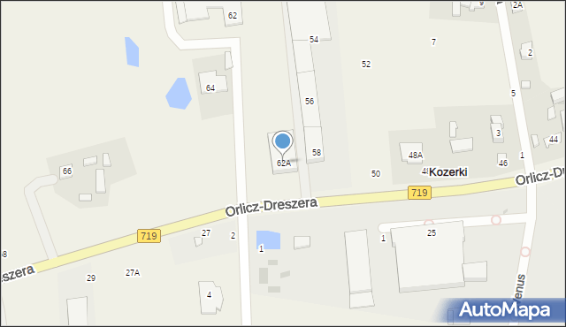 Kozerki, Orlicz-Dreszera Gustawa, gen., 62A, mapa Kozerki