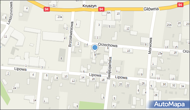 Kruszyn, Orzechowa, 6, mapa Kruszyn