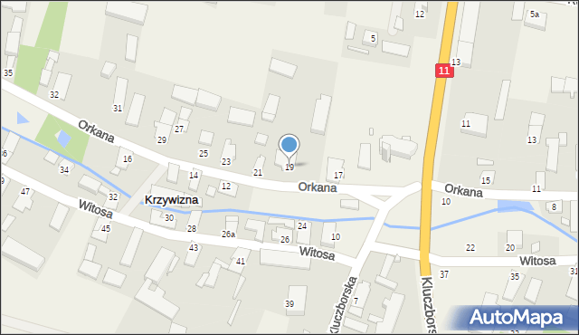 Krzywizna, Orkana Władysława, 19, mapa Krzywizna