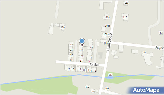 Łódź, Orlika, 27, mapa Łodzi