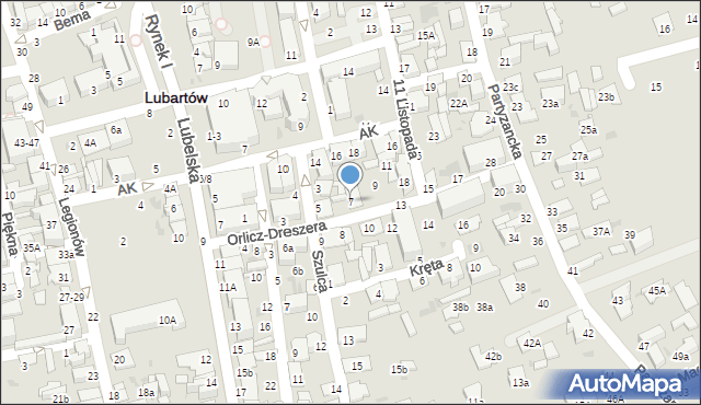 Lubartów, Orlicz-Dreszera Gustawa, gen., 7, mapa Lubartów