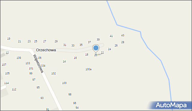 Modlniczka, Orzechowa, 20, mapa Modlniczka