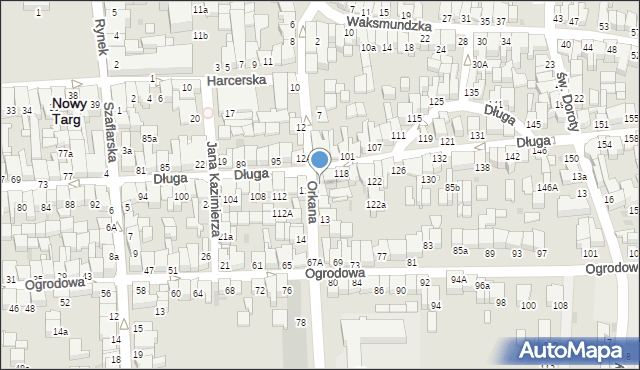 Nowy Targ, Orkana Władysława, 11A, mapa Nowego Targu