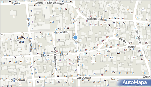 Nowy Targ, Orkana Władysława, 12, mapa Nowego Targu