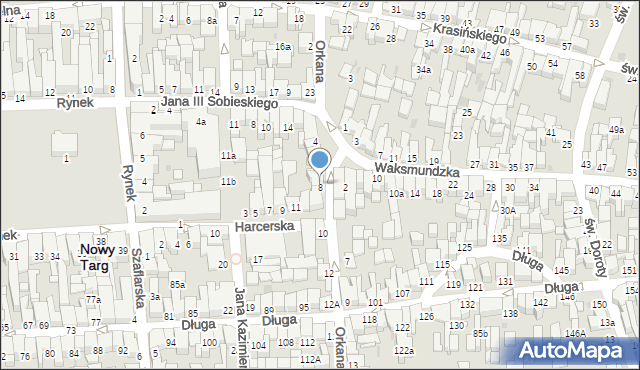 Nowy Targ, Orkana Władysława, 8, mapa Nowego Targu