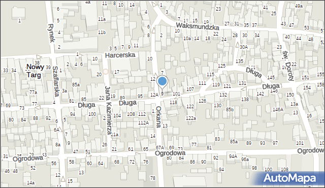 Nowy Targ, Orkana Władysława, 9, mapa Nowego Targu