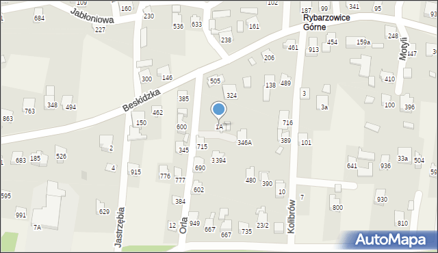 Rybarzowice, Orla, 1A, mapa Rybarzowice