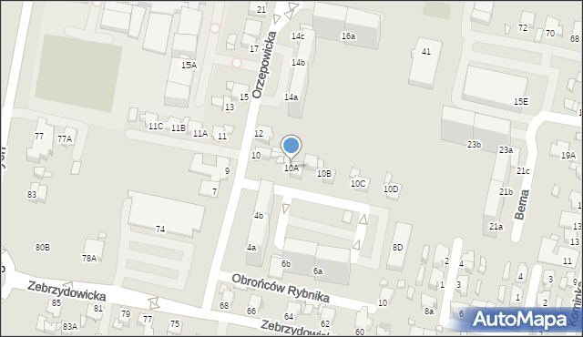 Rybnik, Orzepowicka, 10A, mapa Rybnika