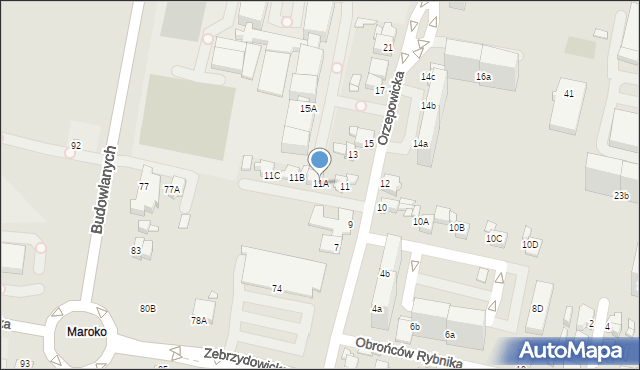 Rybnik, Orzepowicka, 11A, mapa Rybnika