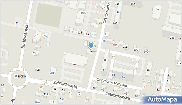 Rybnik, Orzepowicka, 7, mapa Rybnika