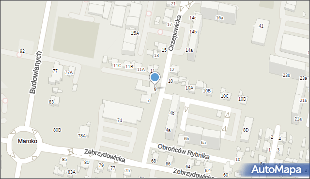 Rybnik, Orzepowicka, 9, mapa Rybnika